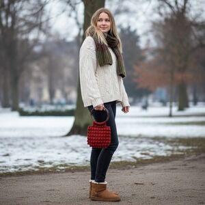 Crochet Purse‎ Women's Vintage Burnt Orange Bobble Bag Plastic Circle Handles
